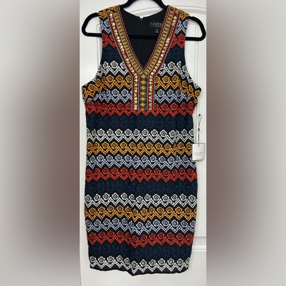 NWT LAUNDRY Womens Embellished Tribal Sleeveless V Neck Dress Size 14 - Picture 3 of 6